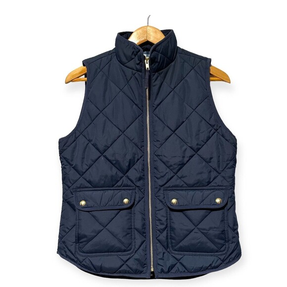 J.CREW Size S Navy Blue Quilted Puffer Vest Check Gingham Lined - Picture 2 of 7